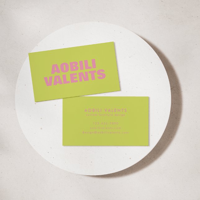 Fet färgfull Retro-typografi Chartreuse-Rosa Visitkort (Skapare uppladdad)