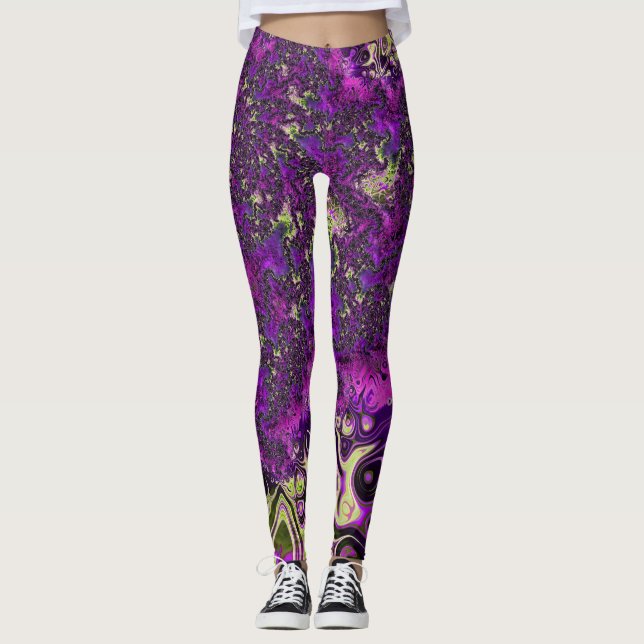 Fet färgfull trippelgroovy-Funky Fractal Art Leggings (Framsida)