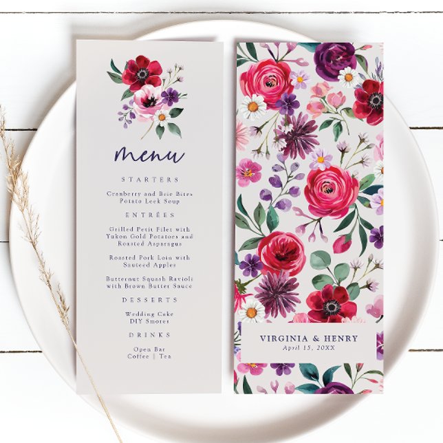 Fet färglös Blommigt Bröllop Meny (Bold Colorful Floral Wedding Menu by Painted Paperie
)