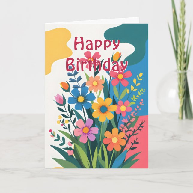 Fet färglös Vår blommor födelsedag Kort (Framsida)