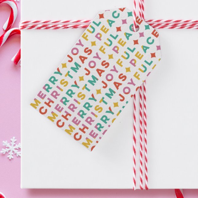 Fet färglöst God jul Presentetikett (modern, bright, colorful typography Christmas gift tag)