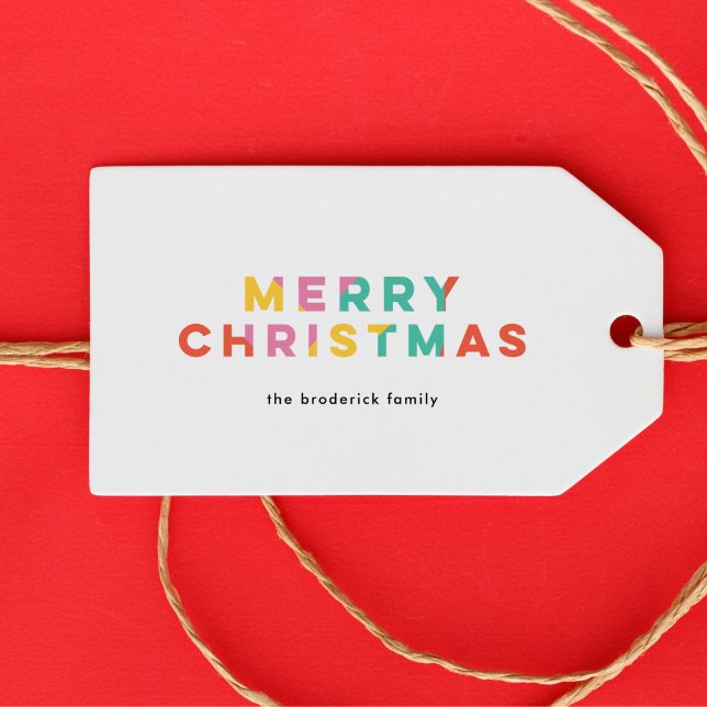 Fet färglöst God jul Presentetikett (bright modern colorful Merry Christmas gift tag)