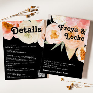 Fet färgstark Blommigt   Alla svarta på en Bröllop Inbjudningar