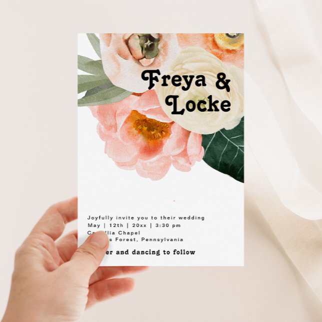 Fet färgstark Blommigt | Avslappnad Photo Monogram Inbjudningar (Skapare uppladdad)