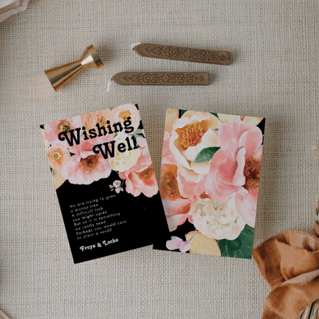 Fet färgstark Blommigt | Black Bröllop Wishing wel Tilläggskort (Skapare uppladdad)
