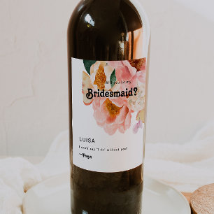 Fet färgstark Blommigt Frieri i Bridesmaid Vinflaska Etikett