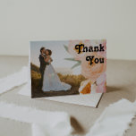 Fet färgstark Blommigt | Mappat Photo - tackkort<br><div class="desc">Den här fetstilta färgade blommigten | Viktat fototack med ditt kort kommer att passa utmärkt med ditt moderna botaniska bröllop. Den stora rosan med vattenfärg, bränd orange, blommor med damm i ro och skivor av persikor som stuckits i det gröna ge är en levande, elegant trädgårdsodling. Den unika designen har...</div>