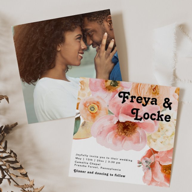 Fet färgstark Blommigt | Square Photo Bröllop Inbjudningar (Skapare uppladdad)