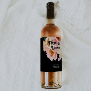 Fet färgstark Blommigt   Svart Bröllop Vin-etikett Vinflaska Etikett
