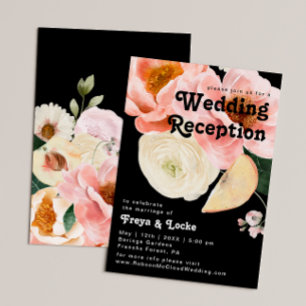 Fet färgstark Blommigt   Svart bröllopsmottagning Inbjudningar