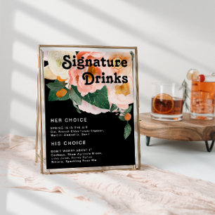 Fet färgstark Blommigt   Svart Namnteckning Drinks Poster