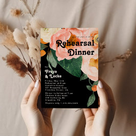 Fet färgstark Blommigt | Svart repetitionsmiddag Inbjudningar