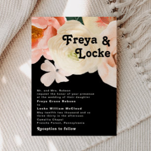 Fet färgstark Blommigt   Svart traditionell Bröllo Inbjudningar