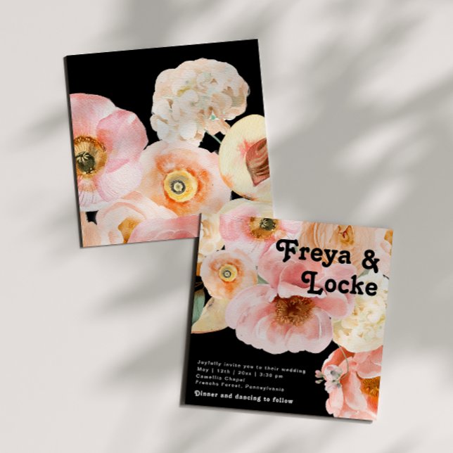 Fet färgstark Blommigt | Svartvit Bröllop Inbjudningar (Skapare uppladdad)