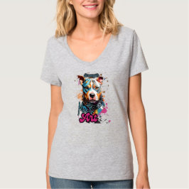 Fet färgstark Hund Graphic Porträtt T Shirt