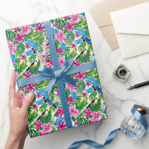 Fet färgstark Rosa Tropisk jul-Helgdag Presentpapper