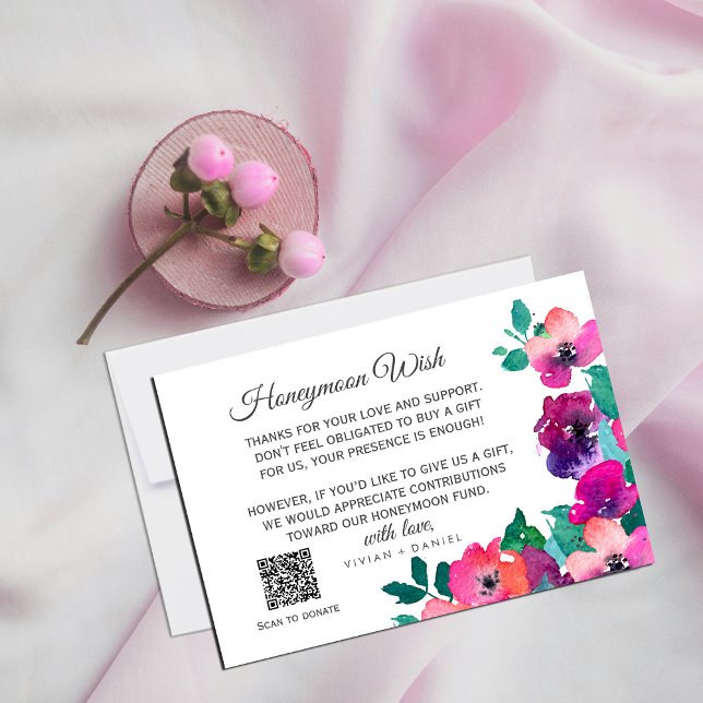 Fet färgstarka Blommigtar som vill ha ett visitkor OSA Kort (Bold Colorful Florals wishing Enclosure Card #watercolorflowers #boldcolor #purple #hotpink )