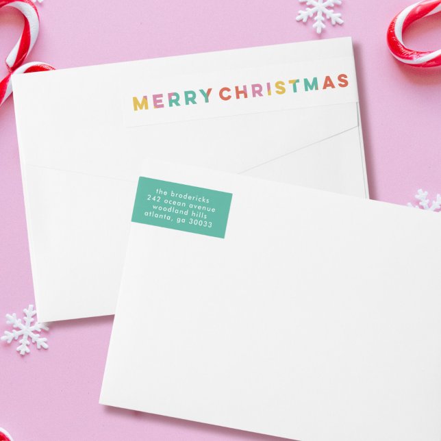 Fet färgtyp God jul Etikettband (bold, colorful, Merry Christmas typography address labels)