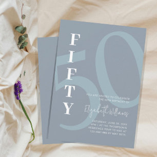 Fet femtioårsjubileum   Dusty Blue Modern Birthday Inbjudningar