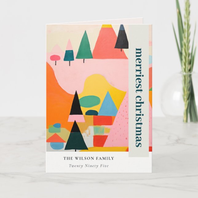 Fet, fetstil Retro Abstrakt - jullandskap Helgkort (Framsida)