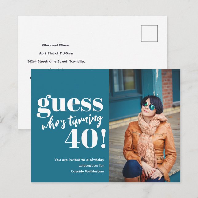 Fet foto 40:e födelsedagen inbjudan vykort (Fram/baksida)