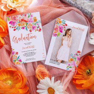 Fet foto Boho orange blommigt studenten Meddelande