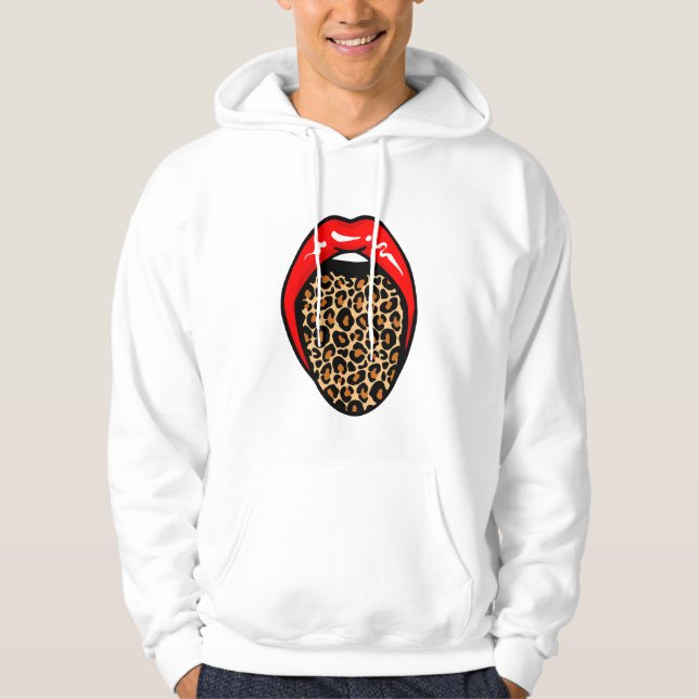 🔥 Fet & Fräcke: Leopard Tunga Läppar Hoodie 🖤 (Framsida)