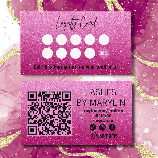 Fet Fuchsia Glitter Ombre Lash Technician Lojalitetskort (Skapare uppladdad)
