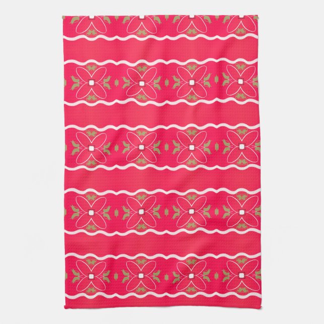 Fet Fuchsia Tea-Towel med Blommigt design Kökshandduk (Vertikal)