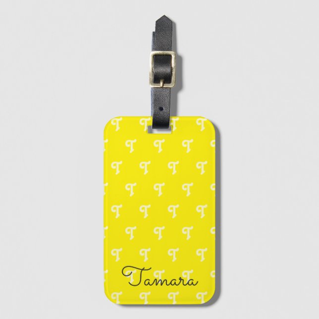 Fet Fun Monogrammed Monogram Inledande Neon Yellow Bagagebricka (Framsida vertikal)