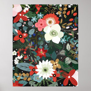 Fet Funky Färg Blommigt Mörk Chic Vintage Art Poster