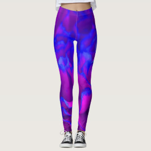 Fet Fuschia Rosa och Blå nejlikblomma Leggings