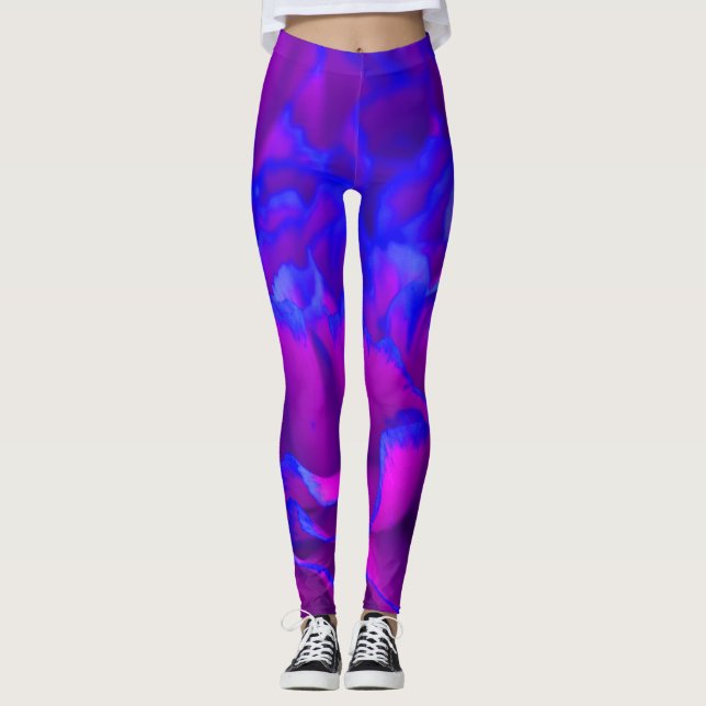 Fet Fuschia Rosa och Blå nejlikblomma Leggings (Framsida)