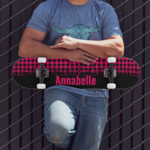 Fet Fushion Fuchsia Rosa och svart, kontrollerad Mini Skateboard Bräda 18,5 Cm