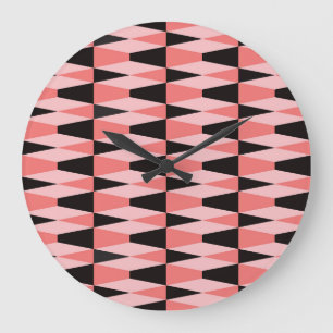 Fet Geometric Black Rosa Mönster Stor Klocka