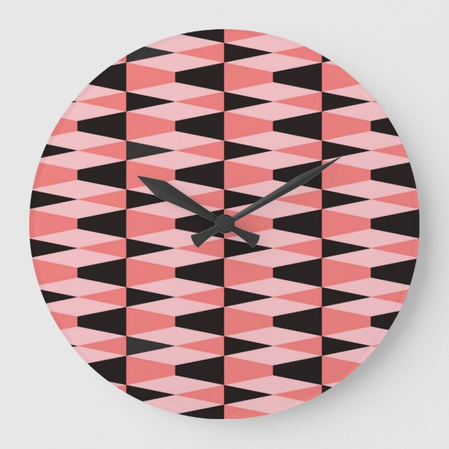 Fet Geometric Black Rosa Mönster Stor Klocka (Framsida)