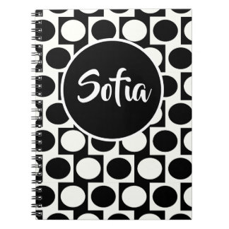 Fet Geometric Black White Circles-fyrkanter Anteckningsbok