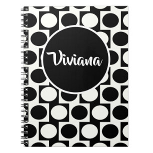 Fet Geometric Black White Circles Squares Spiral Anteckningsbok