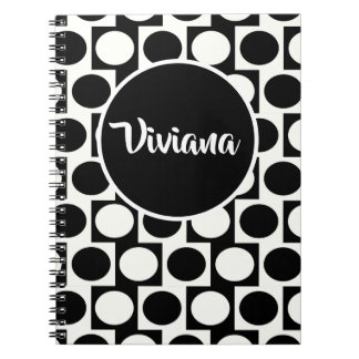 Fet Geometric Black White Circles Squares Spiral Anteckningsbok