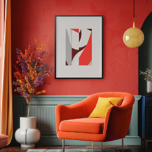 Fet Geometric Red och Grått-Abstrakt Poster