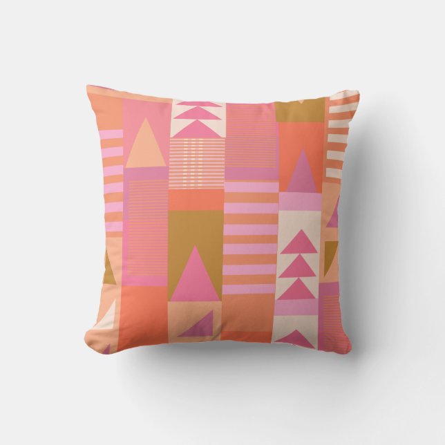 Fet geometrisk Mönster i Rosa och Orange Kudde (Framsida)