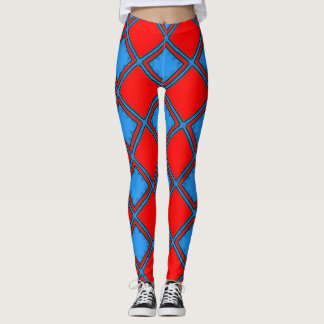 Fet geometrisk rutnätsmönster Röd och blå Kvinnors Leggings