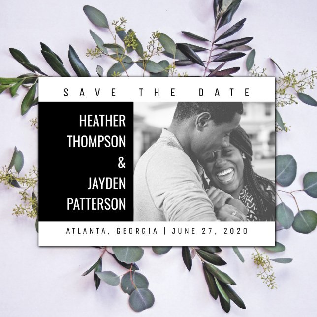 Fet geometriskt foto Spara datum | Svart Datumet (Black Bold Geometric Photo Save the Date)