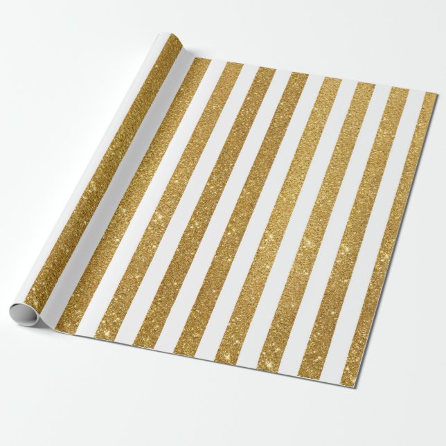 Fet glänsande guldrand, tjock vit guldrandig presentpapper (Utrullad)