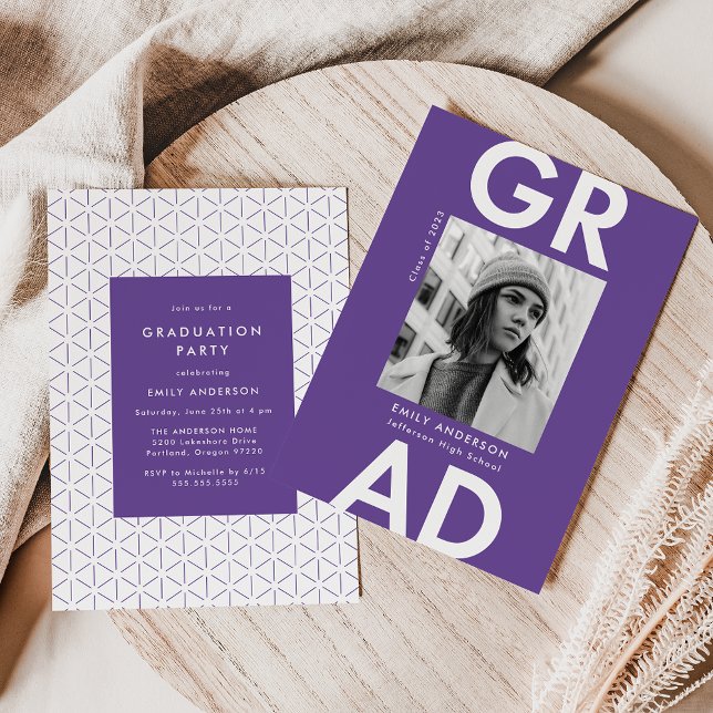 Fet Grad Lila Photo Studentfest Inbjudningar (Skapare uppladdad)