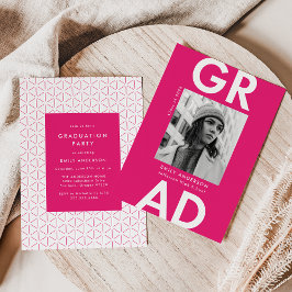 Fet Grad Shock rosa Photo Studentfest Inbjudningar