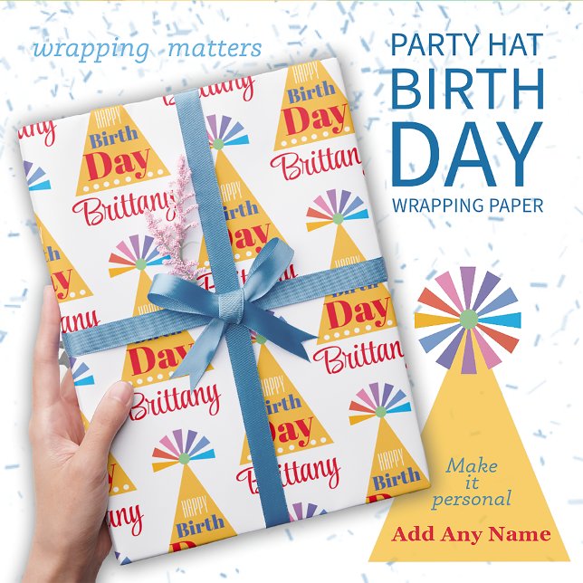 Fet grafik Namn Party Hat Birthday Presentpapper (Skapare uppladdad)