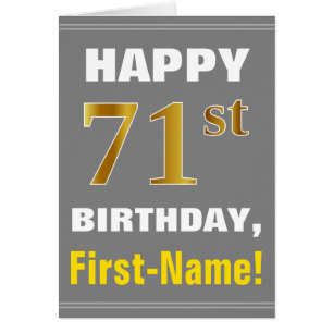 Fet, Grått, faux Guld 71a Birthday w/ Namn Card Hälsningskort
