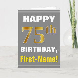 Fet, Grått, faux Guld 75:e Birthday w/ Namn kort