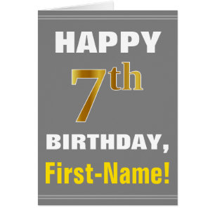 Fet, Grått, faux Guld 7:e Birthday w/ Namn kort